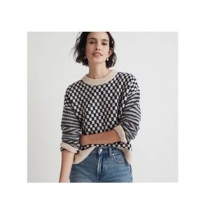 Checkered Knit Sweater - Black and Cream
